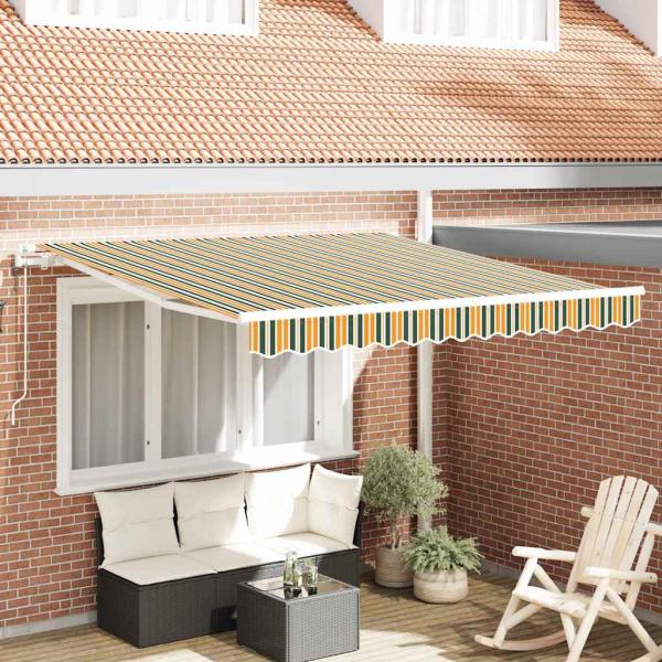 ARDEBO.de - automatische einziehbare Markise Grün und Gelb 300x250 cm, Markisenstoff für 3x2,5 m Rahmen Grün und Gelb