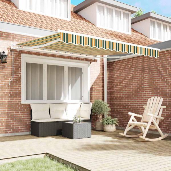 automatische einziehbare Markise Grün und Gelb 300x250 cm, Markisenstoff für 3x2,5 m Rahmen Grün und Gelb