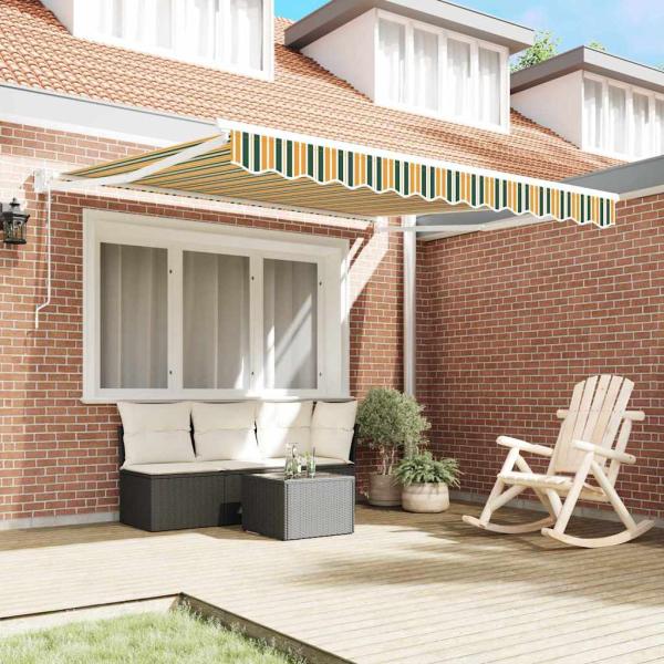 automatische einziehbare Markise Grün und Gelb 300x250 cm, Markisenersatzstoff für 3x2,5 m Rahmen Grün und Gelb