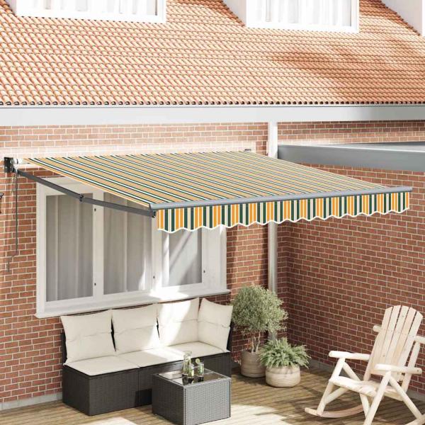 ARDEBO.de - Automatische einziehbare Markise Grün und Gelb 300x250 cm, Markisen-Ersatzgewebe für 3x2,5 m Rahmen Grün und Gelb
