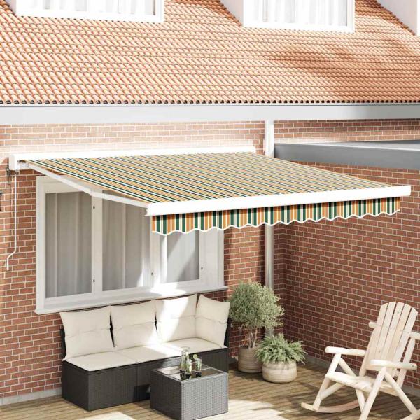 ARDEBO.de - Automatische einziehbare Markise Grün und Gelb 300x250 cm, Markisenersatzstoff für 3x2,5 m Rahmen Grün und Gelb