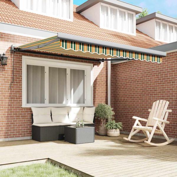 Automatische einziehbare Markise Grün und Gelb 300x250 cm, Markisen Ersatzstoff für 3x2,5 m Rahmen Grün und Gelb