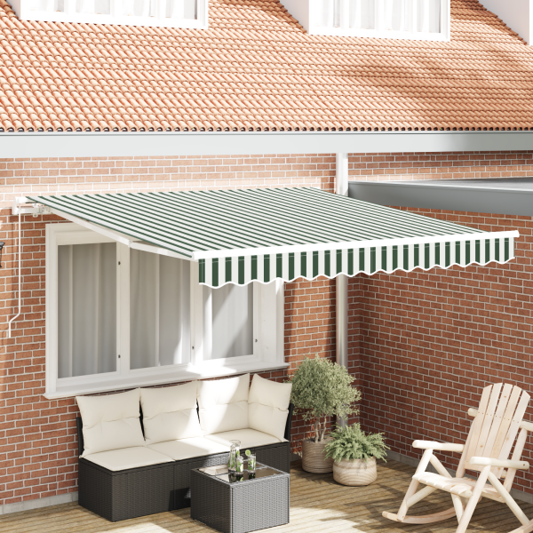 manuelle einziehbare Markise Grün und Weiß 300x250 cm, Markisen Ersatzstoff für 3x2,5 m Rahmen Grün und Weiß