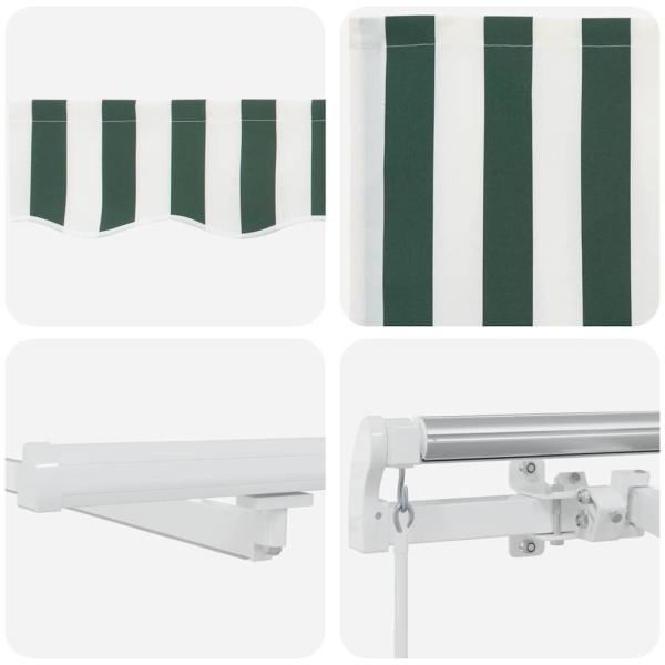 Manuelle Einziehbare Markise mit LED Grün und Weiß 300x250 cm, Markisenersatzstoff für 3x2,5 m Rahmen Grün und Weiß