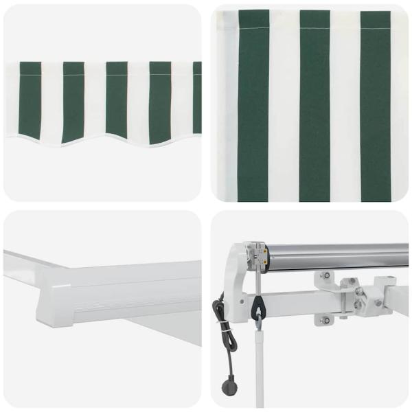 Automatische Einziehbare Markise Grün und Weiß 300x250 cm, Markisenersatzstoff für Rahmen 3x2.5 m Grün und Weiß