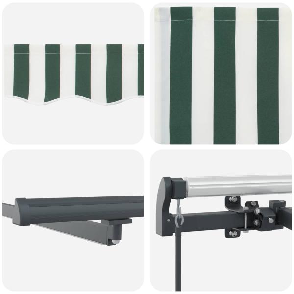 Manuelle einziehbare Markise mit LED in Grün und Weiß 300x250 cm, Markisenersatzstoff für Rahmen 3x2.5 m in Grün und Weiß