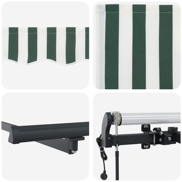 Automatische Einziehbare Markise Grün und Weiß 300x250 cm, Markisen-Ersatzstoff für 3x2.5 m Rahmen Grün und Weiß