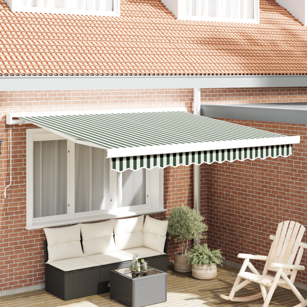 manuelle einziehbare Markise Grün und Weiß 300x250 cm, Markisenersatzstoff für 3x2,5 m Rahmen Grün und Weiß