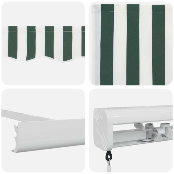 manuelle einziehbare Markise Grün und Weiß 300x250 cm, Markisenersatzstoff für 3x2,5 m Rahmen Grün und Weiß