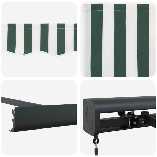 Manuelle Einziehbare Markise Grün und Weiß 300x250 cm, Markisen-Ersatzstoff für 3x2,5 m Rahmen Grün und Weiß