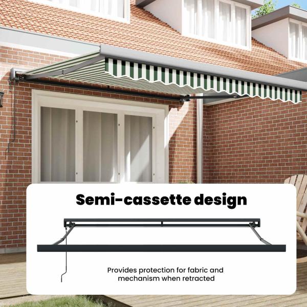 Automatische einziehbare Markise Grün und Weiß 300x250 cm, Markisen-Ersatzgewebe für 3x2.5 m Rahmen Grün und Weiß