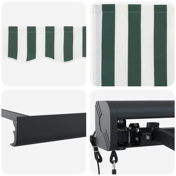 Automatische einziehbare Markise Grün und Weiß 300x250 cm, Markisen-Ersatzgewebe für 3x2.5 m Rahmen Grün und Weiß