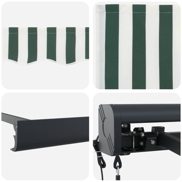 Automatische einziehbare Markise Grün und Weiß 300x250 cm, Markisen-Ersatzgewebe für 3x2.5 m Rahmen Grün und Weiß