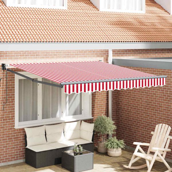 ARDEBO.de - Automatische Einziehbare Markise Rote und Weiße Streifen 350x250 cm