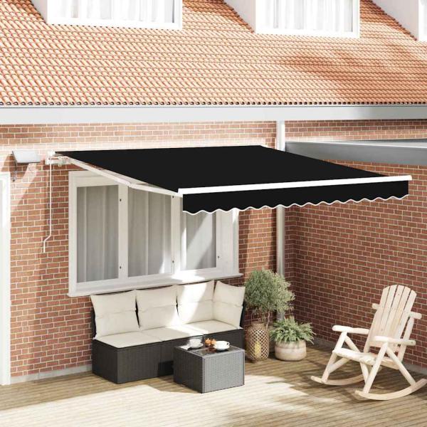 ARDEBO.de - Manuelle einziehbare Markise mit LED Schwarz 350x250 cm, Markisenersatzstoff für 3.5x2.5 m Rahmen Schwarz