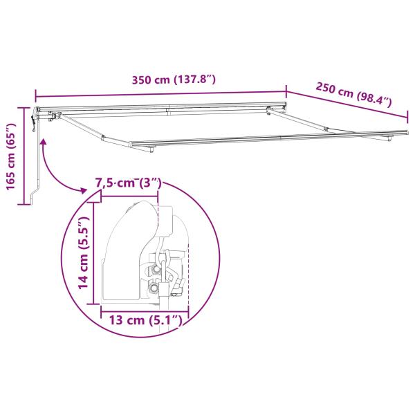 Automatische Einziehbare Markise Schwarz 350x250 cm, Markisen-Ersatzstoff für 3,5x2,5 m Rahmen Schwarz