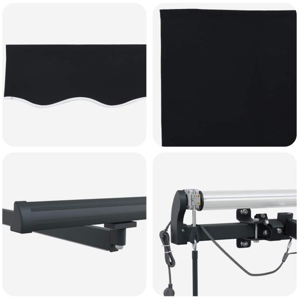 automatische einziehbare Markise mit LED Schwarz 350x250 cm, Markisenersatzstoff für 3,5x2,5 m Rahmen Schwarz