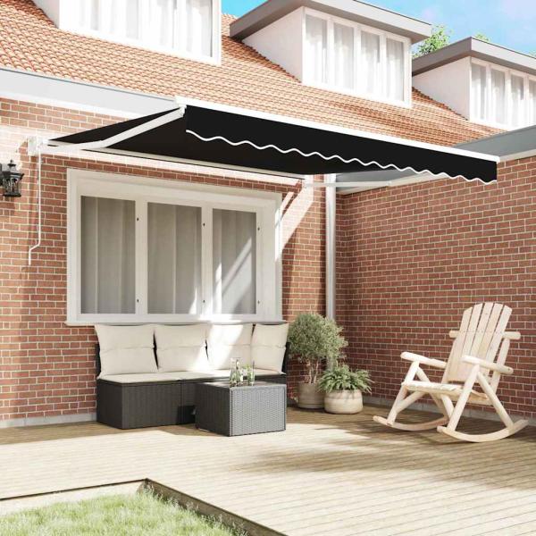 Automatische Einziehbare Markise Schwarz 350x250 cm, Markisen-Ersatzstoff für 3,5x2,5 m Rahmen Schwarz