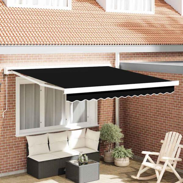 ARDEBO.de - Automatische einziehbare Markise Schwarz 350 x 250 cm, Markisen-Ersatzstoff für 3,5 x 2,5 m Rahmen Schwarz