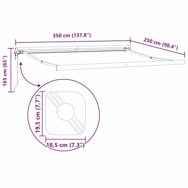 Automatische einziehbare Markise Schwarz 350 x 250 cm, Markisen-Ersatzstoff für 3,5 x 2,5 m Rahmen Schwarz