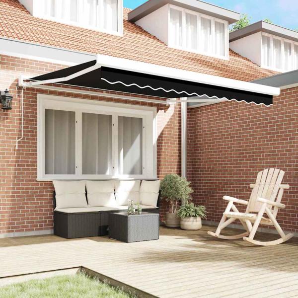 Automatische einziehbare Markise Schwarz 350 x 250 cm, Markisen-Ersatzstoff für 3,5 x 2,5 m Rahmen Schwarz