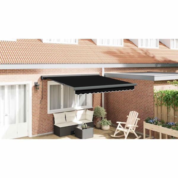 Manuelle einziehbare Markise Schwarz 350x250 cm, Markisen-Ersatzstoff für 3,5x2,5 m Rahmen Schwarz