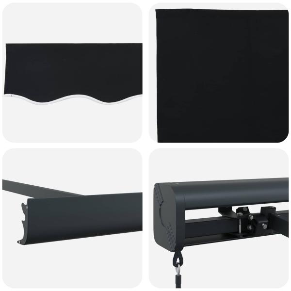 Manuelle einziehbare Markise Schwarz 350x250 cm, Markisen-Ersatzstoff für 3,5x2,5 m Rahmen Schwarz