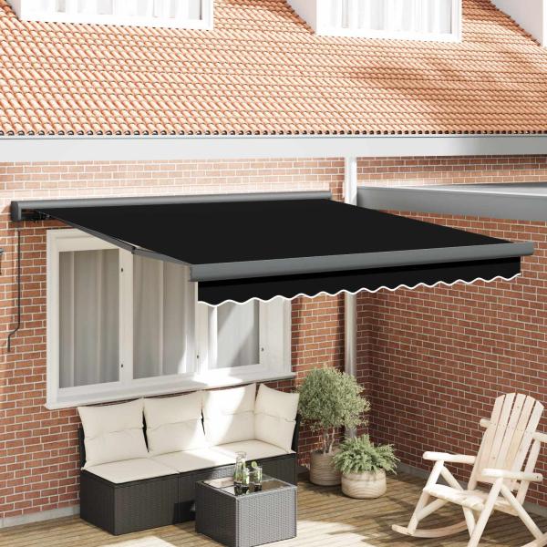 Manuelle einziehbare Markise Schwarz 350x250 cm, Markisen-Ersatzstoff für 3,5x2,5 m Rahmen Schwarz