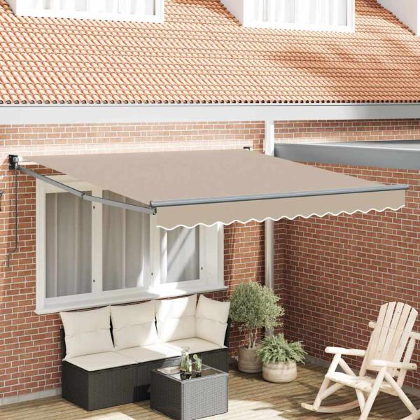 ARDEBO.de - Manuelle Einziehbare Markise Beige 350x250 cm, Markisenersatzstoff für 3.5x2.5 m Rahmen Beige