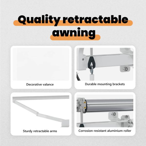Automatische einziehbare Markise Weiß 350x250 cm, Markisenersatzgewebe für 3,5x2,5 m Rahmen Weiß