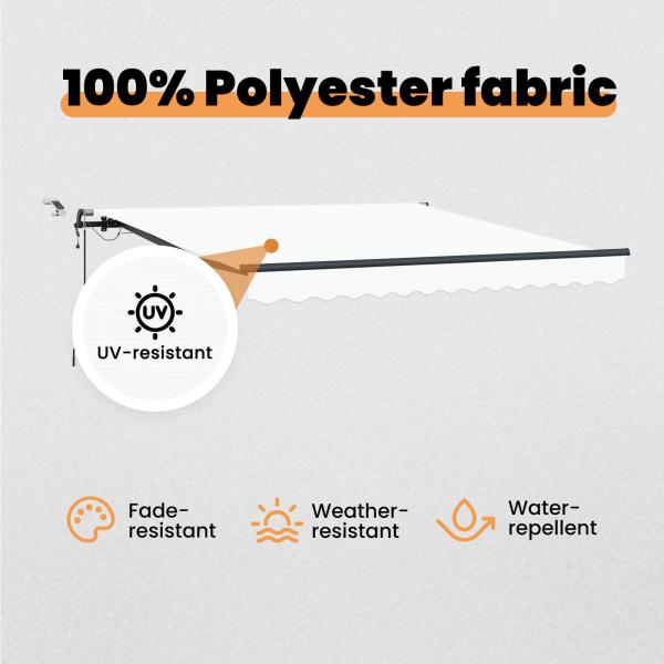 Automatische einziehbare Markise mit LED Weiß 350x250 cm, Markisenersatzstoff für Rahmen 3.5x2.5 m Weiß