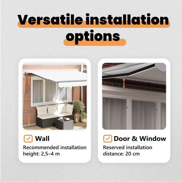 Automatische einziehbare Markise mit LED Weiß 350x250 cm, Markisenersatzstoff für Rahmen 3.5x2.5 m Weiß
