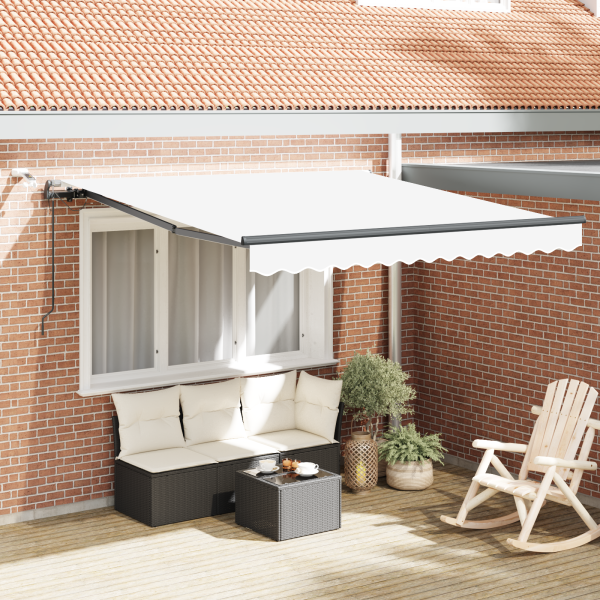 Automatische einziehbare Markise mit LED Weiß 350x250 cm, Markisenersatzstoff für Rahmen 3.5x2.5 m Weiß