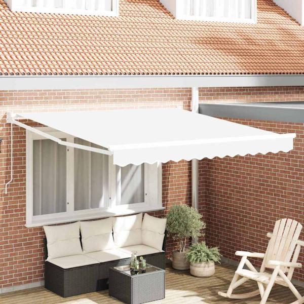 ARDEBO.de - manuelle einziehbare Markise Weiß 350x250 cm, Markisen Ersatzstoff für Rahmen 3.5x2.5 m Weiß
