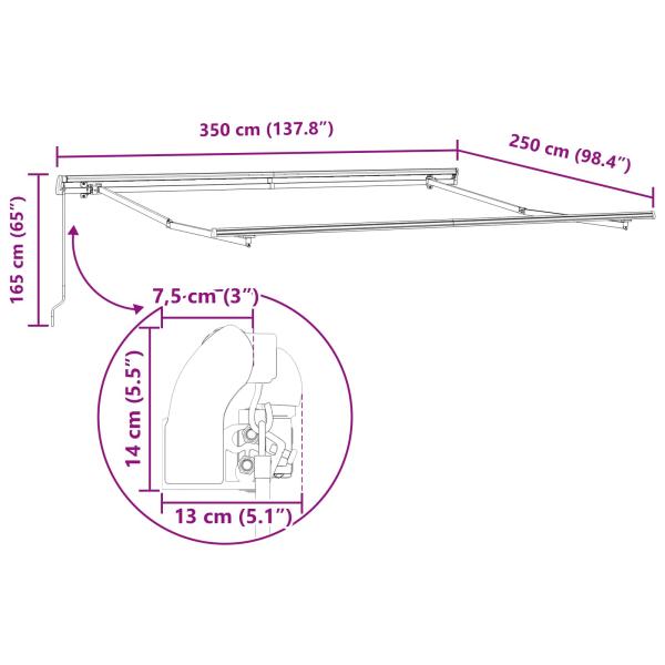 Hellgraue manuelle einziehbare Markise 350x250 cm, Markisen-Ersatzstoff für 3,5x2,5m Gestell Hellgrau