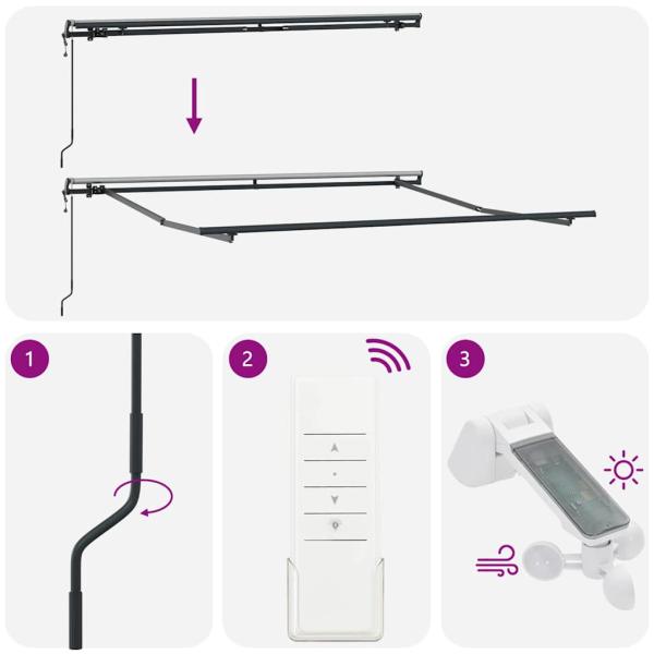 Automatische Einziehbare Markise Hellgrau 350x250 cm, Markisen-Ersatzstoff für 3,5x2,5 m Rahmen Hellgrau