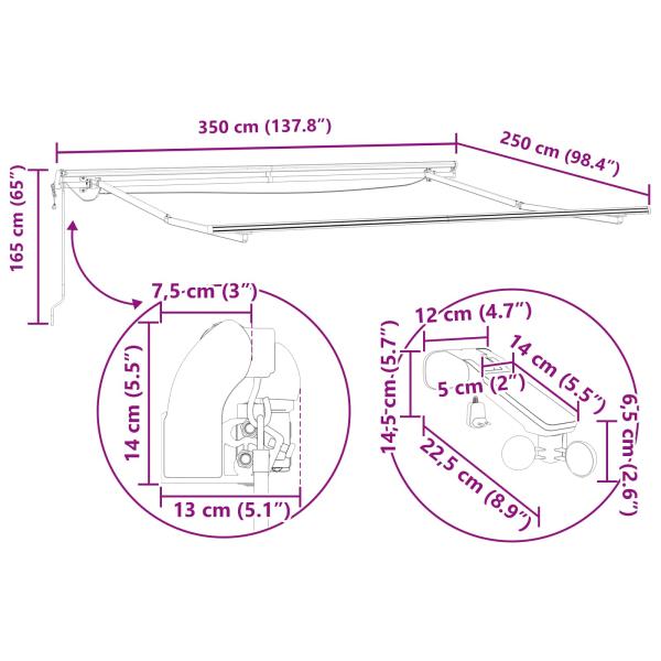 Automatische einziehbare Markise mit LED Hellgrau 350x250 cm, Markisenersatzstoff für Rahmen 3,5x2,5 m Hellgrau