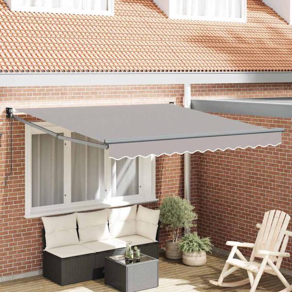 ARDEBO.de - manuelle einziehbare Markise hellgrau 350x250 cm, Markisen-Ersatzstoff für 3.5x2.5 m Rahmen hellgrau