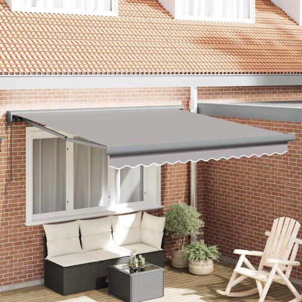 ARDEBO.de - Automatische einziehbare Markise hellgrau 350x250 cm, Markisenersatzstoff für 3,5x2,5 m Rahmen hellgrau