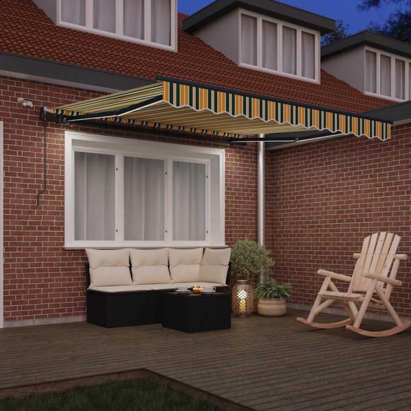 Automatische Einziehbare Markise mit LED Grün und Gelb 350x250 cm, Markisen-Ersatzstoff für 3,5x2,5 m Rahmen Grün und Gelb
