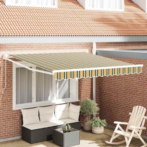 ARDEBO.de - Manuelle Einziehbare Markise Grün und Gelb 350x250 cm, Markisen Ersatzstoff für 3,5x2,5 m Rahmen Grün und Gelb