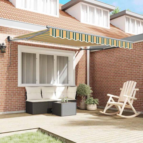 Automatische Einziehbare Markise Grün und Gelb 350x250 cm, Markisenersatzstoff für 3,5x2,5 m Rahmen Grün und Gelb