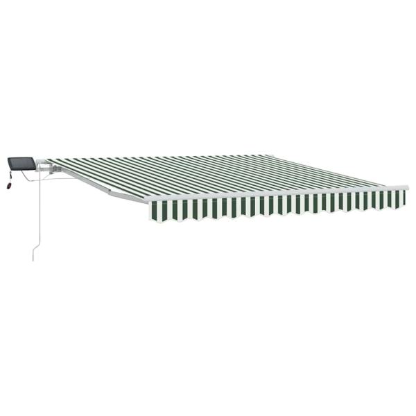 Manuelle Einziehbare Markise mit LED in Grün und Weiß 350x250 cm, Markisenersatzstoff für 3,5x2,5 m Rahmen in Grün und Weiß