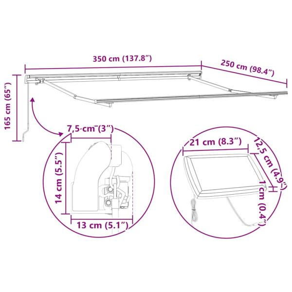 Manuelle Einziehbare Markise mit LED in Grün und Weiß 350x250 cm, Markisenersatzstoff für 3,5x2,5 m Rahmen in Grün und Weiß