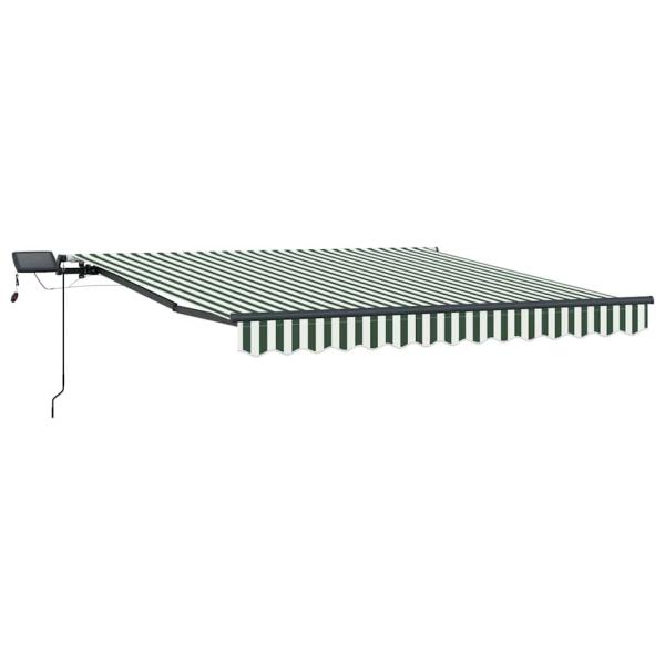 Manuelle Einziehbare Markise mit LED Grün und Weiß 350x250 cm, Markisen-Ersatzstoff für 3,5x2,5 m Rahmen Grün und Weiß