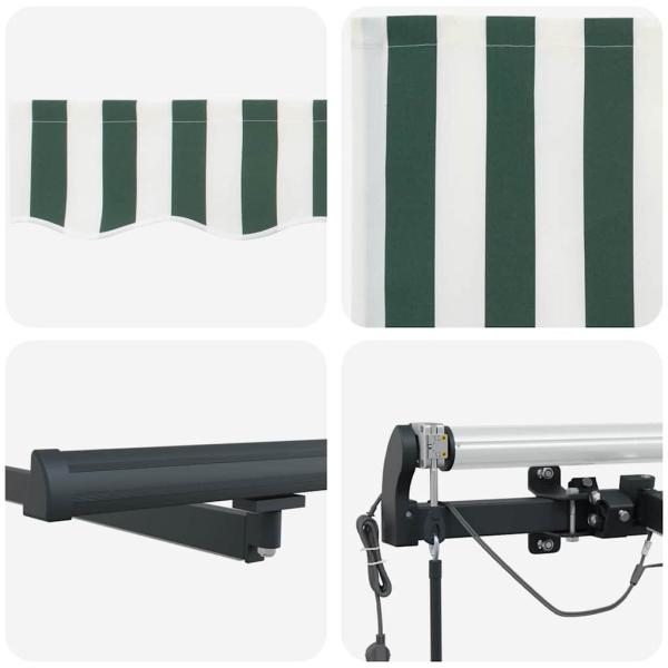 Automatische Einziehbare Markise mit LED in Grün und Weiß 350x250 cm, Markiseneinzelteil für 3,5x2,5 m Rahmen in Grün und Weiß