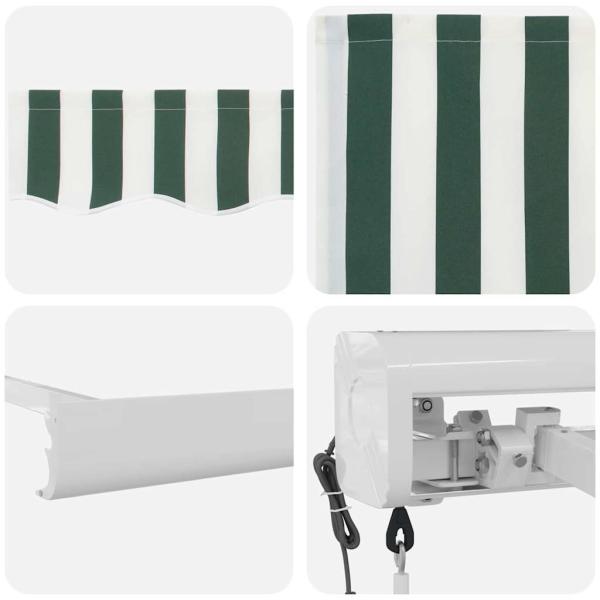 Automatische einziehbare Markise Grün und Weiß 350x250 cm, Markisenersatzstoff für 3.5x2.5 m Rahmen Grün und Weiß