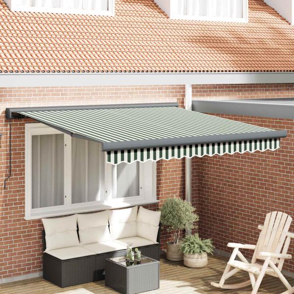 ARDEBO.de - Manuelle Einziehbare Markise Grün und Weiß 350x250 cm, Markisenersatzstoff für 3,5x2,5 m Rahmen Grün und Weiß