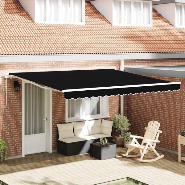 ARDEBO.de - Manuelle Einziehbare Markise Schwarz 400x300 cm, Markisenersatzstoff für 4x3 m Rahmen Schwarz