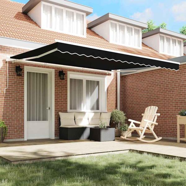 Manuelle Einziehbare Markise Schwarz 400x300 cm, Markisenersatzstoff für 4x3 m Rahmen Schwarz